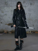 Asymmetric Knight Leather Trench Coat