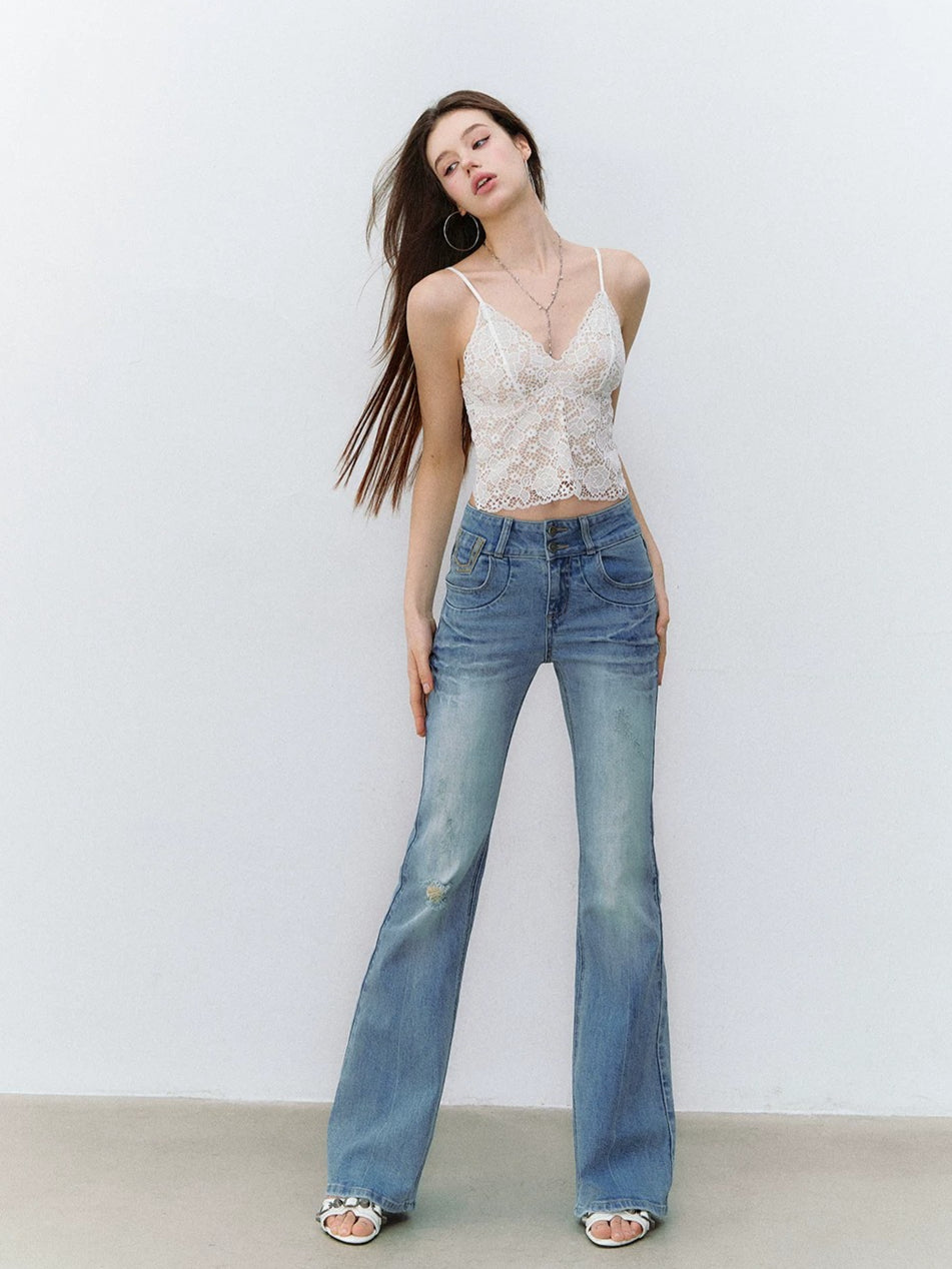 Washed Flared Denim Jeans