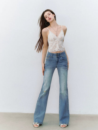Washed Flared Denim Jeans