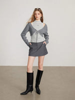 Contrast Stripe Vest Layered Set