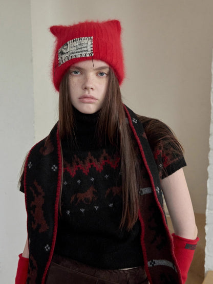 Fair Isle Pony Jacquard Turtleneck Knit Sweater