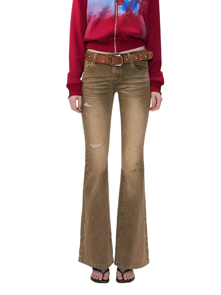 Distressed Low-Rise Washed Jeans