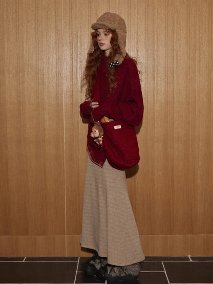 Plaid Patchwork Batwing Sleeve Knit Sweater