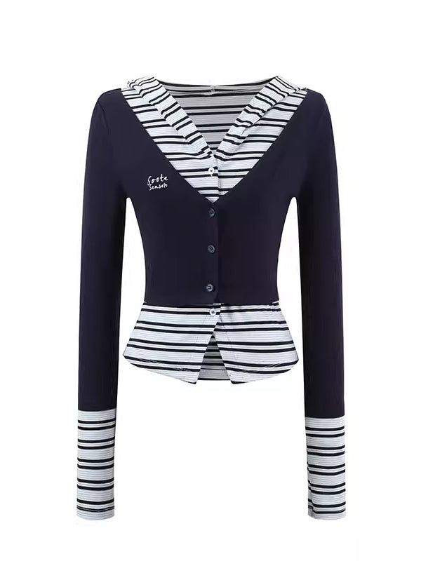 Lyocell Layered Stripe Hooded Top