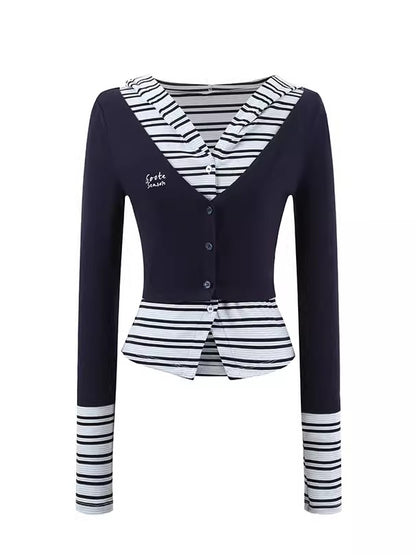 Lyocell Layered Stripe Hooded Top