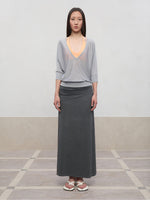 Lyocell Pleated Mid-Low Waist Midi Skirt