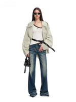 Asymmetric Contrast Neck T-shirt