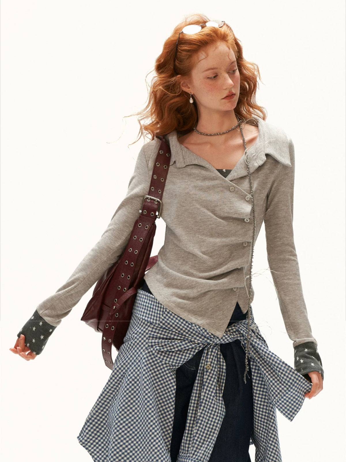 Star Pattern Layered Collar Top