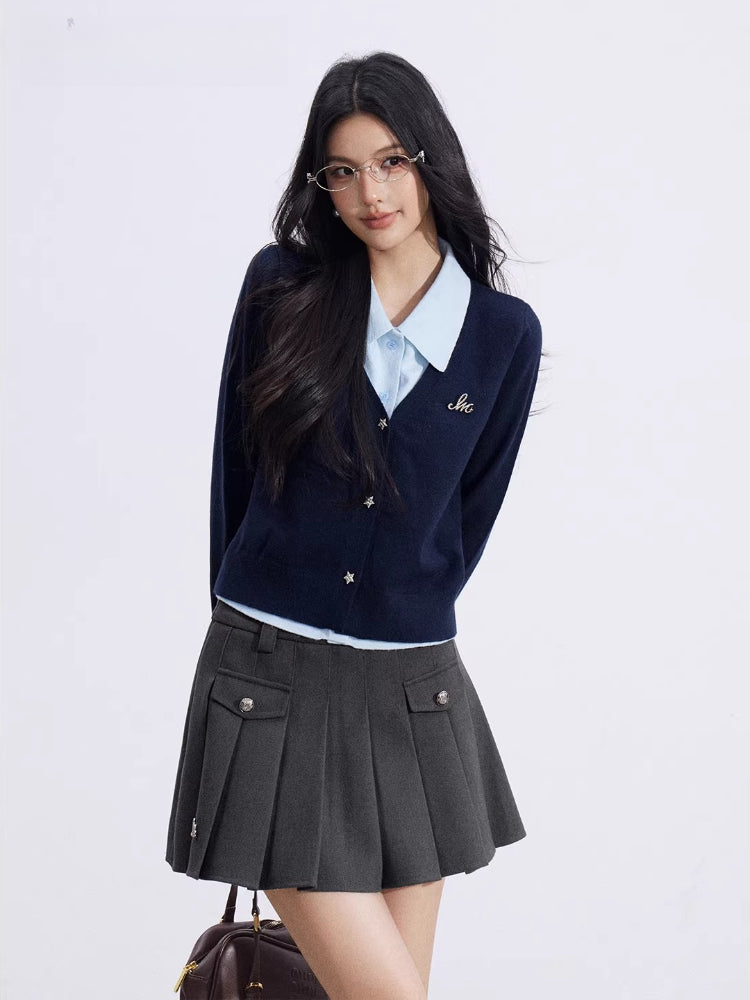 Faux-Layer Polo Knit Top