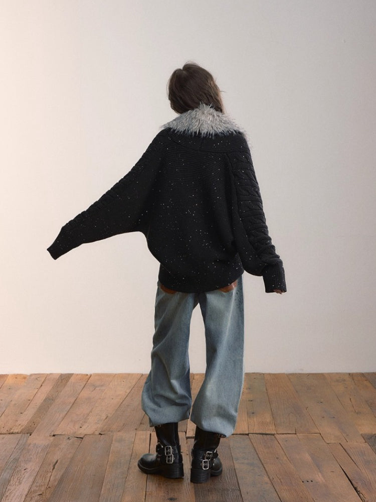 Heavyweight Detachable Fur Collar Cardigan