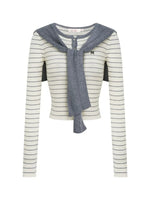 Striped Shawl Collar Knit Top
