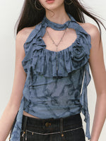 Ribbon-Flower Halter Vest