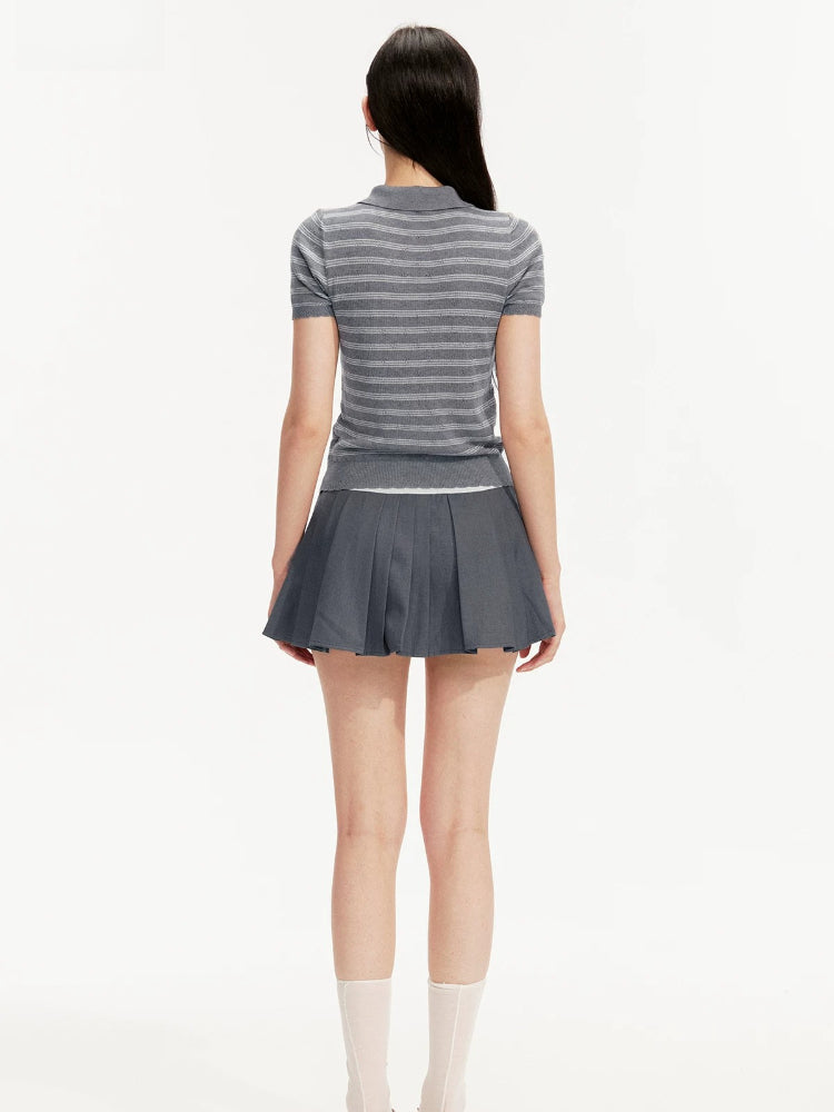 Gray Textured Polo Top