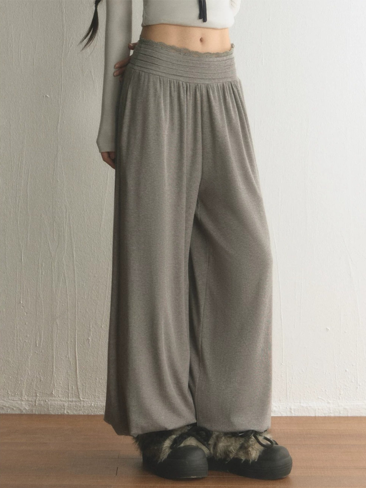 Lace Trim High Waisted Balloon Pants