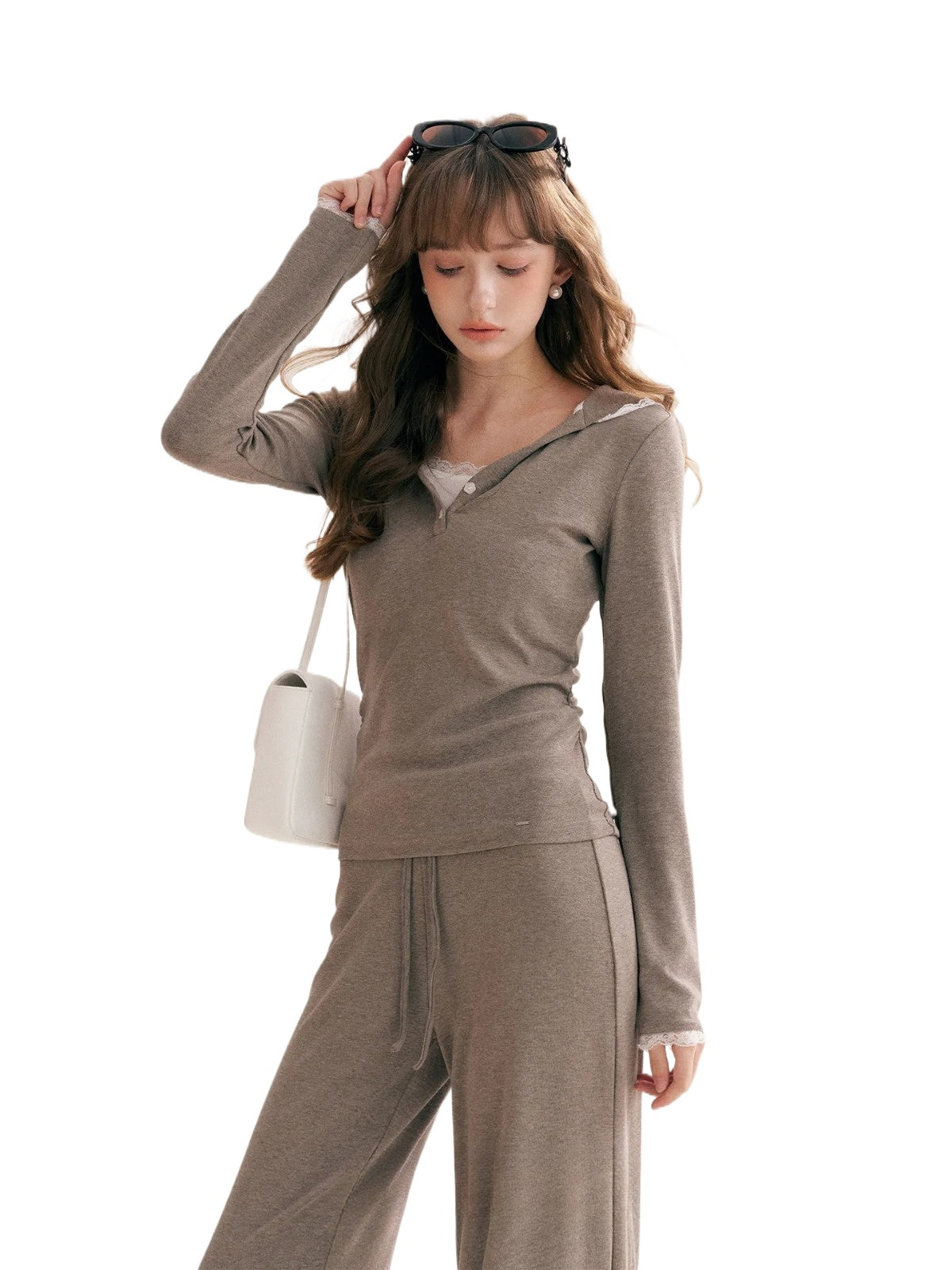 Lace Trim Hoodie Set