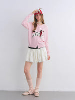Pony Jacquard Bow Crewneck Knit Cardigan