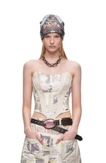 Cat Newspaper Print Corset Top