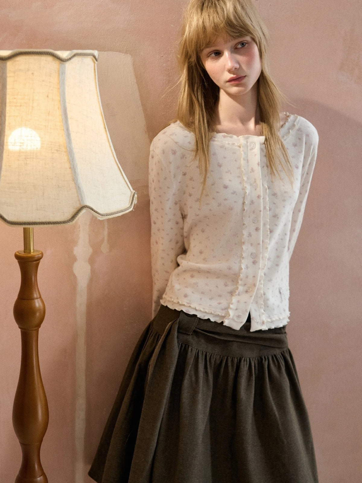 Floral Ruffle Edge Knit Cardigan