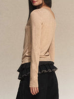 Oatmeal Angel Print Asymmetric Shoulder Top
