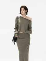 Asymmetric Ribbed Knit & Maxi Skirt Set