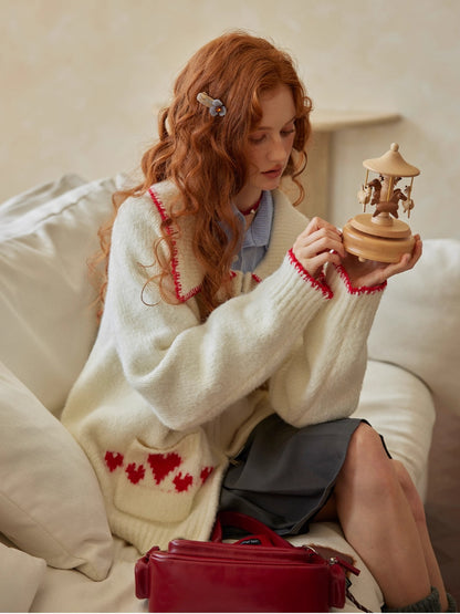 Contrast-Trim Horse Jacquard Knit Zip Cardigan