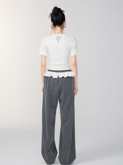 Lace Panel Shoulder Short-Sleeve
