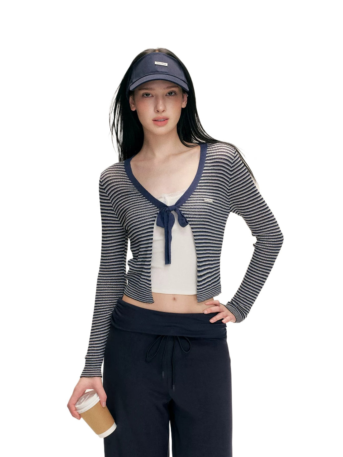 Textured Stripe V-neck Cardigan