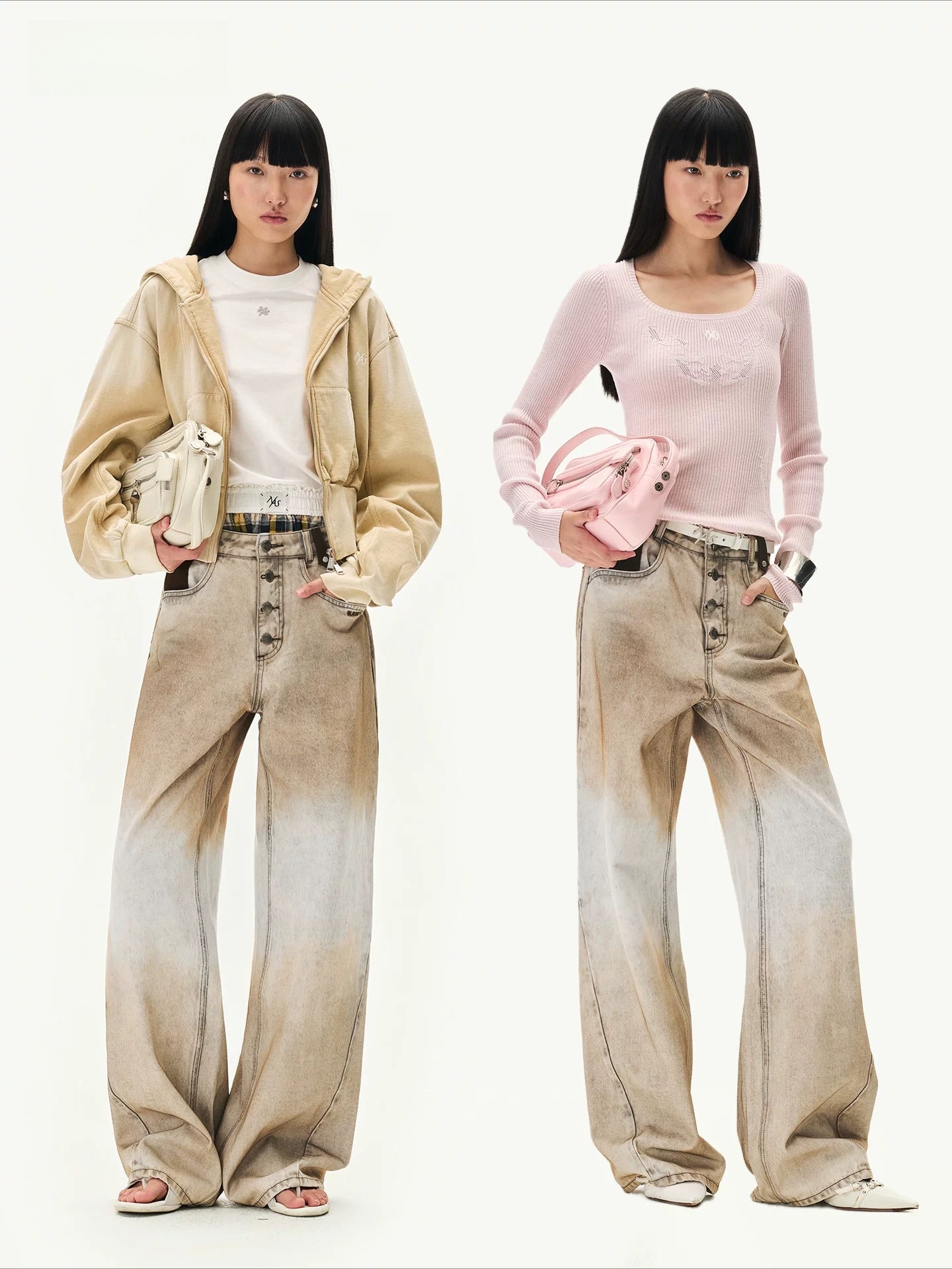 Washed Suede Detail Jeans
