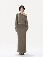 Asymmetric Ribbed Knit & Maxi Skirt Set