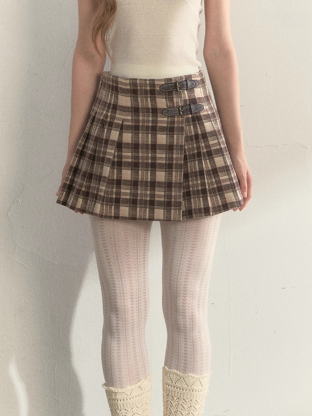 Vintage Wrap Plaid Pleated Skirt