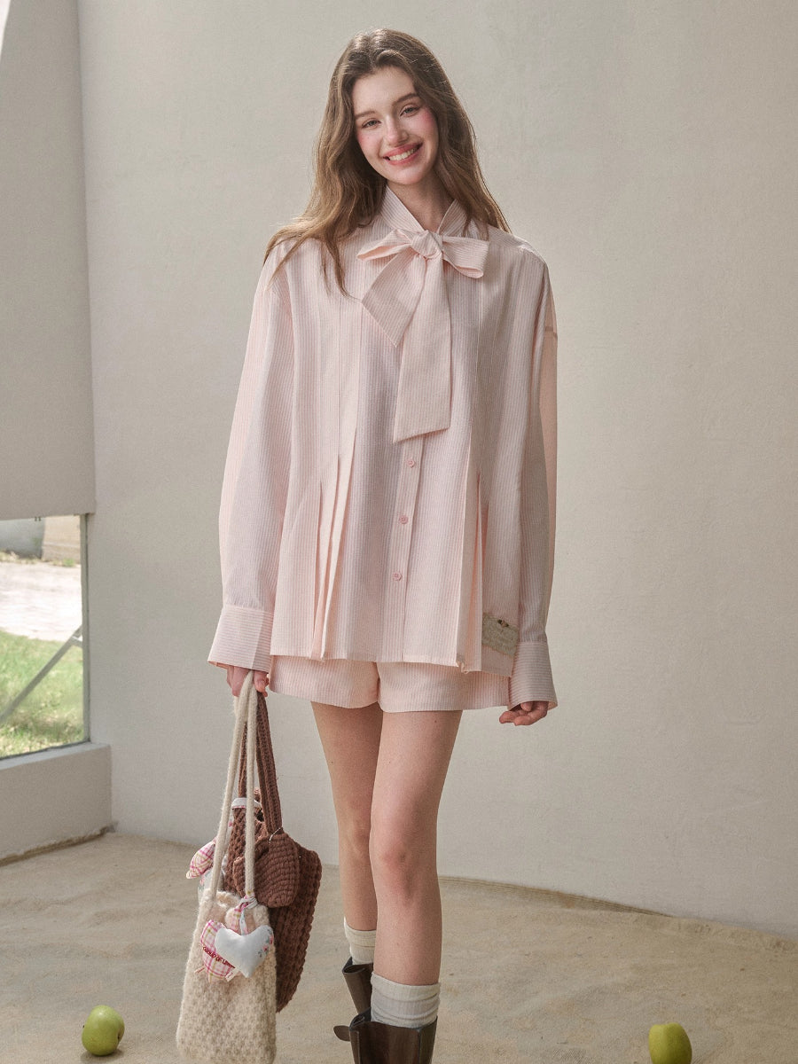 &quot;Perfume Memoir&quot; Tencel Cotton Bow Blouse Set