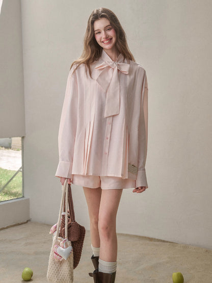 &quot;Perfume Memoir&quot; Tencel Cotton Bow Blouse Set