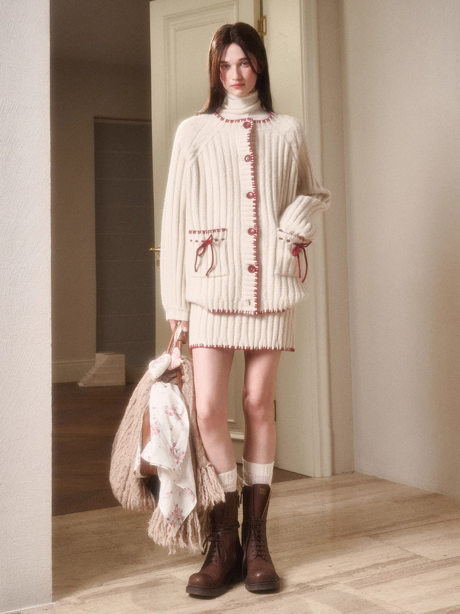 Latitude 69° Wool Contrast Trim Knit Sweater Set