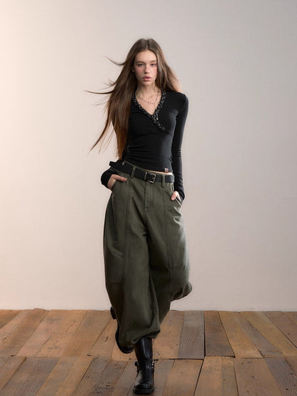 Army Green Wide-Leg Pants