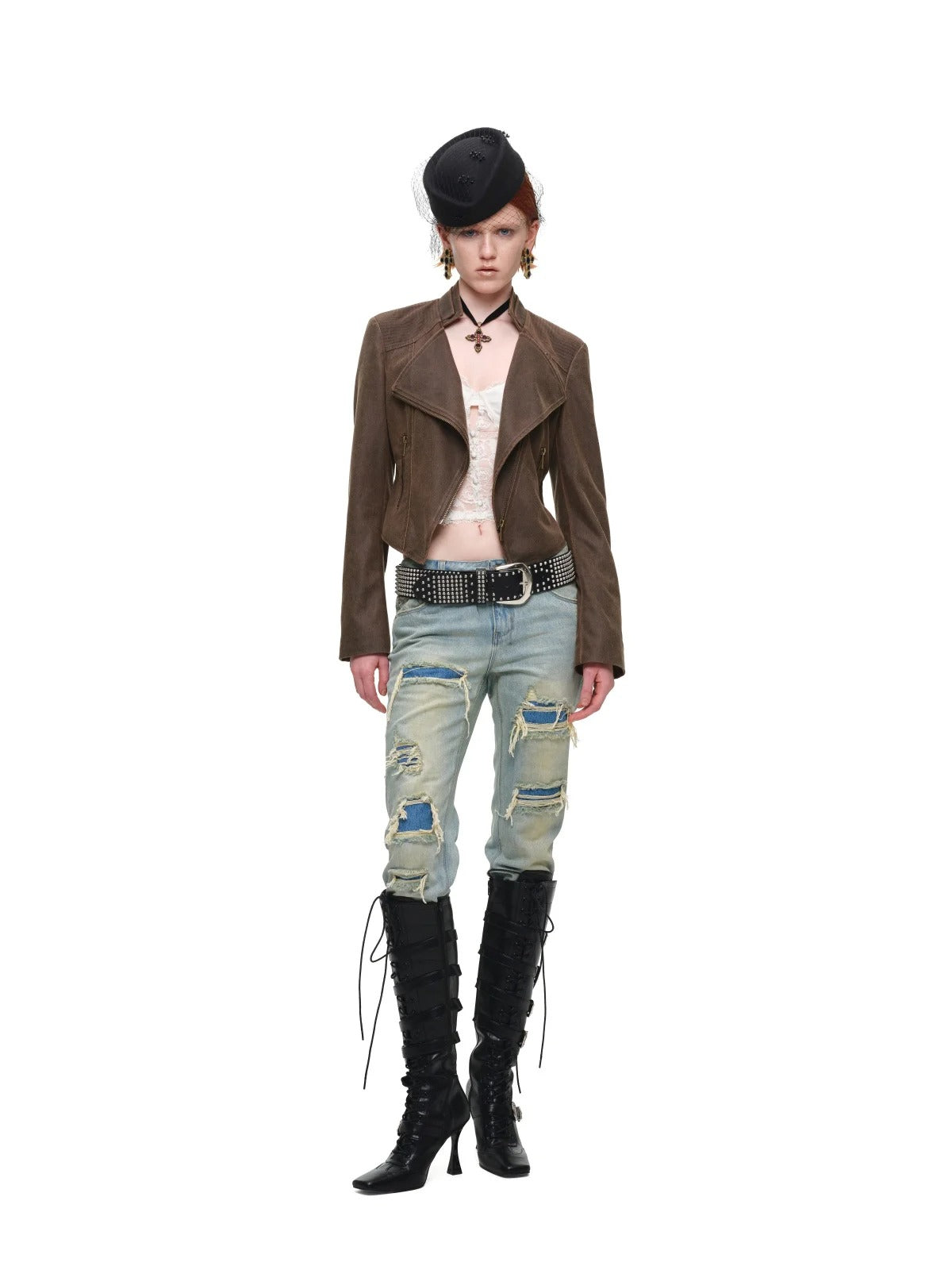 Double-Collar Faux Leather Jacket