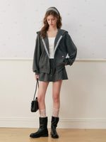 Lace Trim Hoodie & Skirt Set