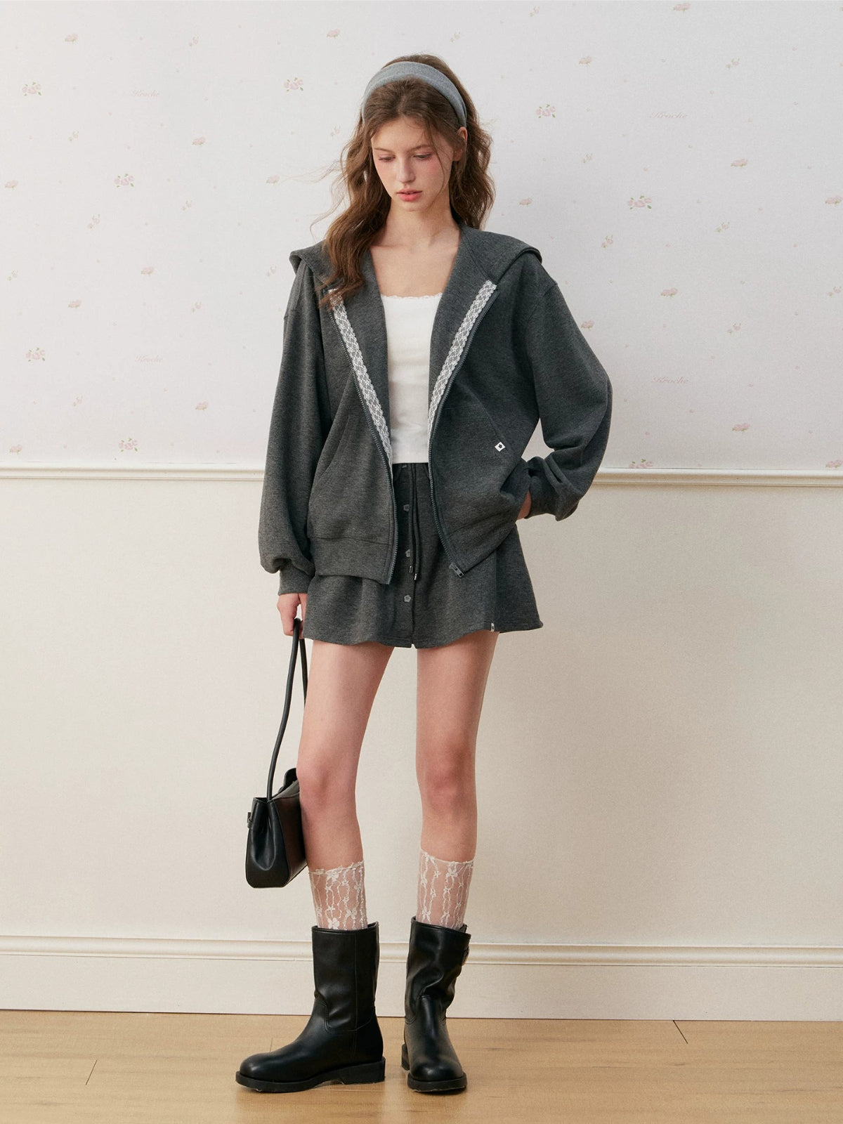 Lace Trim Hoodie &amp; Skirt Set