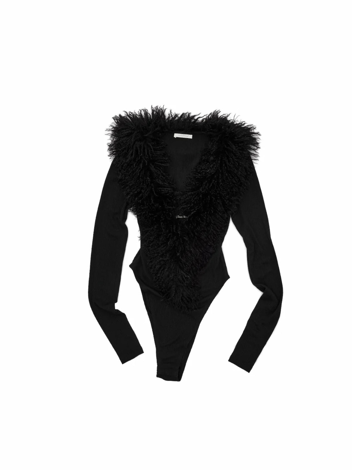 Lamb Fur V-Neck Knit Bodysuit