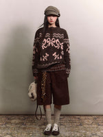 Fair Isle Bow Henry-Collar Sweater