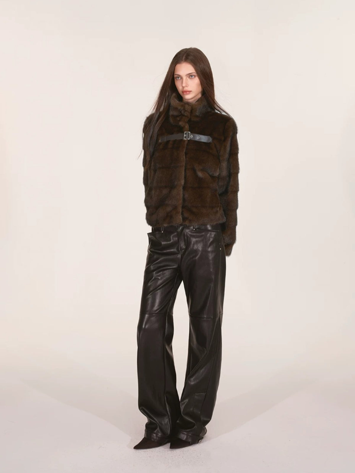 Paneled Faux Leather Wide-Leg Pants