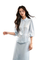 Puff Sleeve Lace Skirt Set