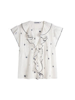 Lace Trim Ruffle V-Neck Blouse