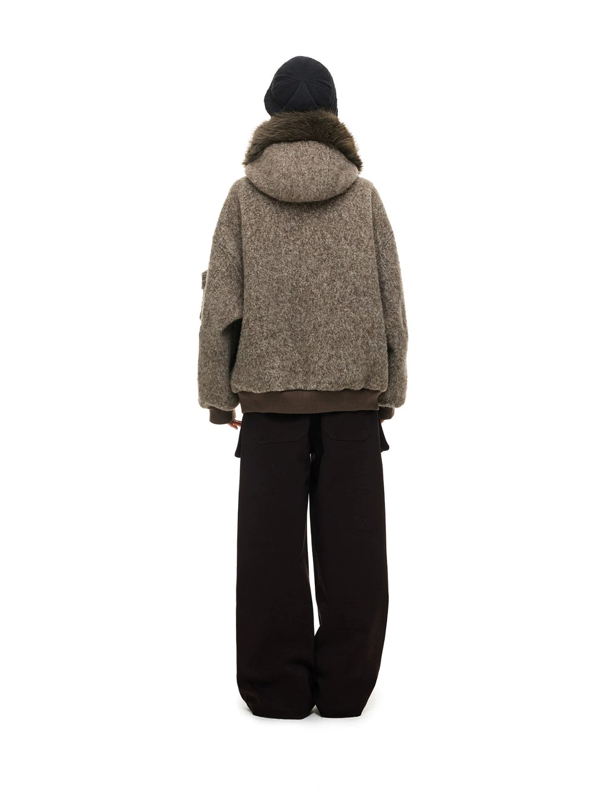 Fur Collar Hooded Wool Coat