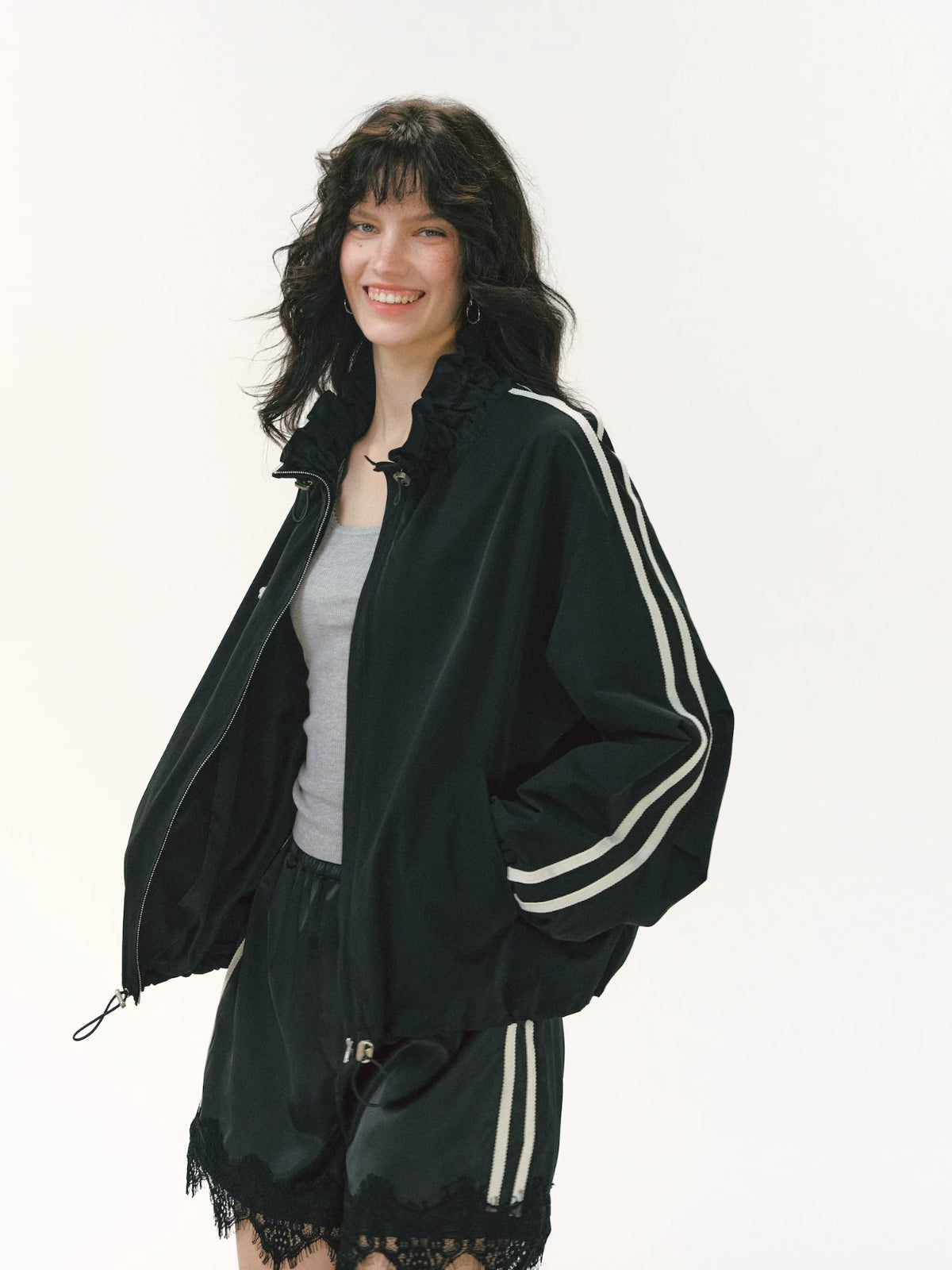 Ribbon Ruffle Drawstring Jacket