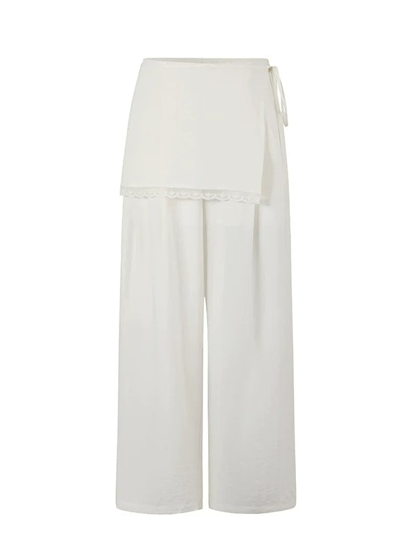 White Lace Overlay Wide Pants