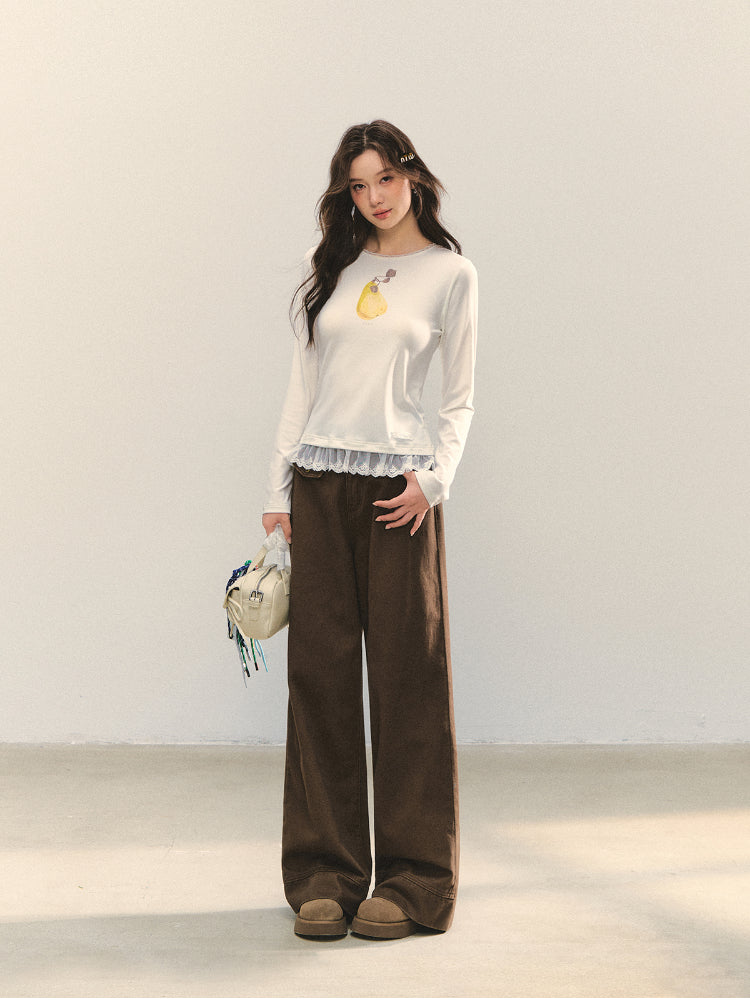 Cross-Stitch Floral Wide-Leg Pants