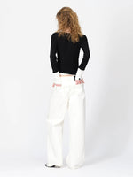 Wool Contrast V Neck Ruched Top