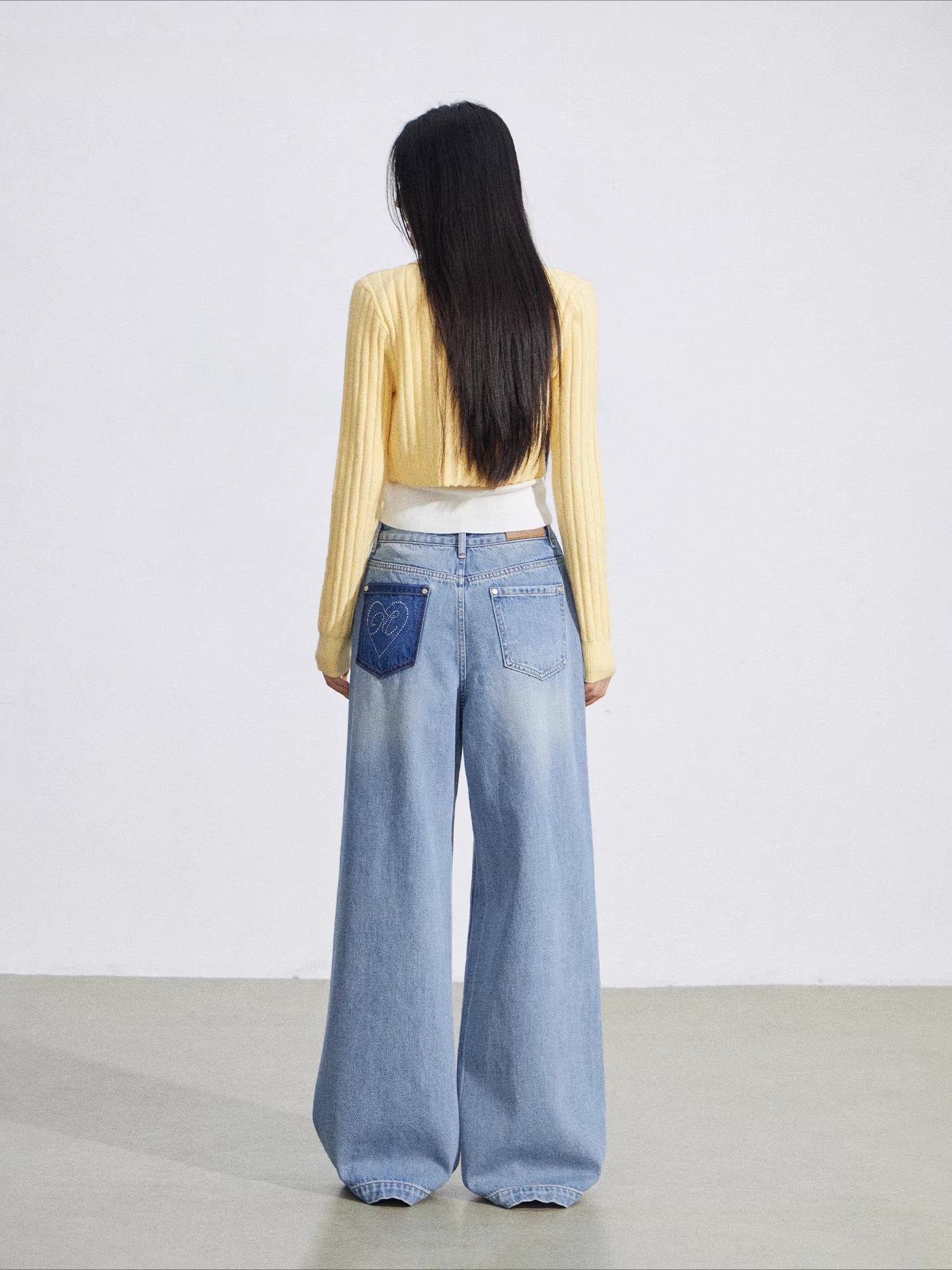 Rhinestone Heart Wide Leg Jeans
