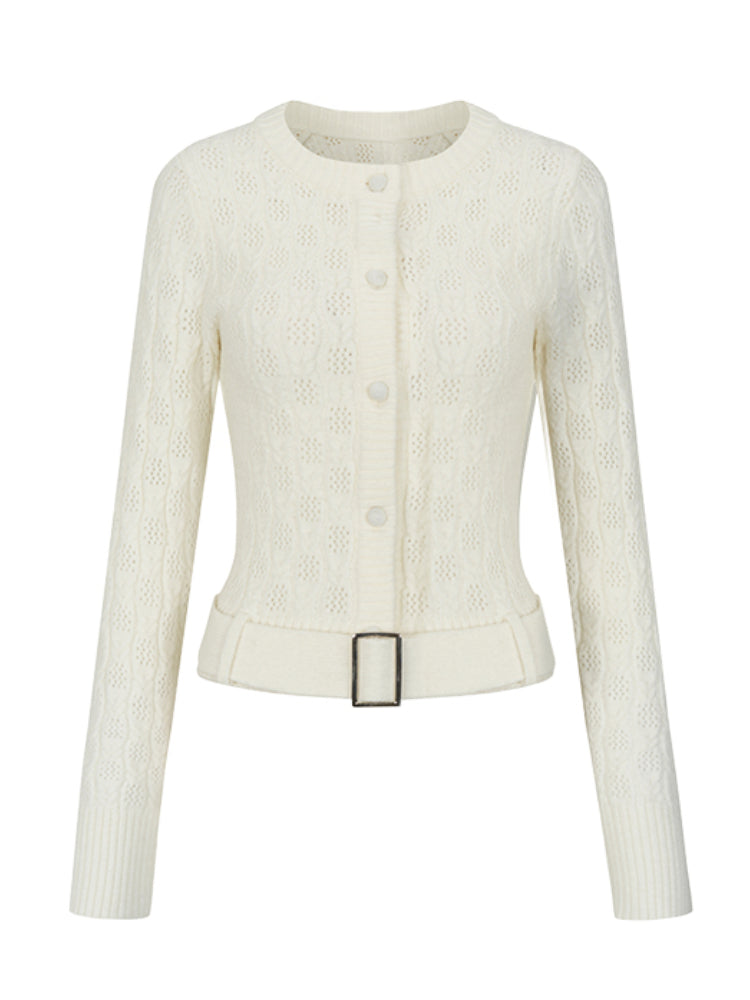 Belted Hollow Out Knit Sweater