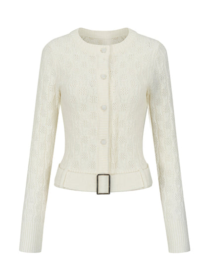 Belted Hollow Out Knit Sweater